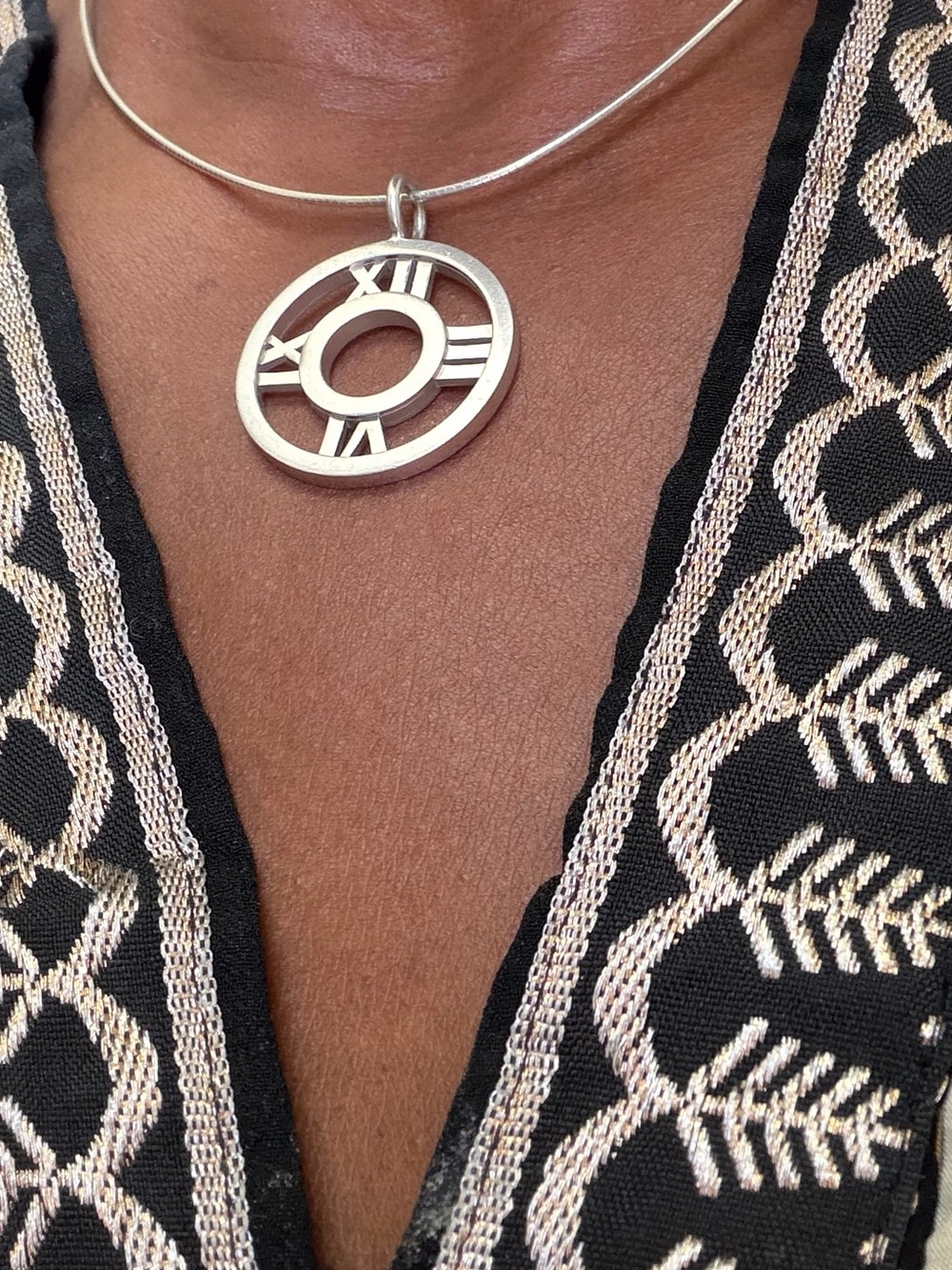 Tiffany & Co. Silver Roman Numeral Circle Pendant Necklace